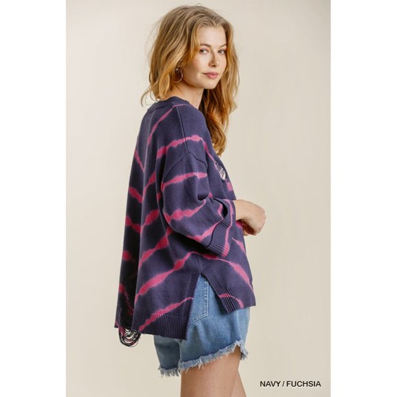 Umgee Distressed Tie Dye Sweater - Picture 3 of 6